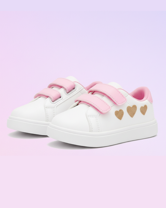 Zapatilla Infantil Blanca con Corazones Dorados