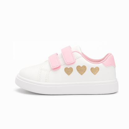 Zapatilla Infantil Blanca con Corazones Dorados
