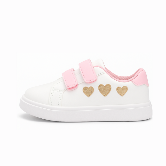 Zapatilla Infantil Blanca con Corazones Dorados
