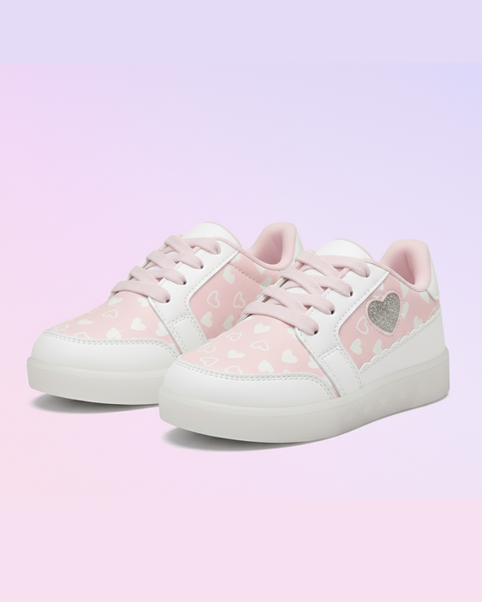 Zapatilla Rosada con Corazones con luces