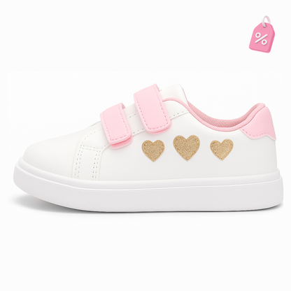 Zapatilla Infantil Blanca con Corazones Dorados