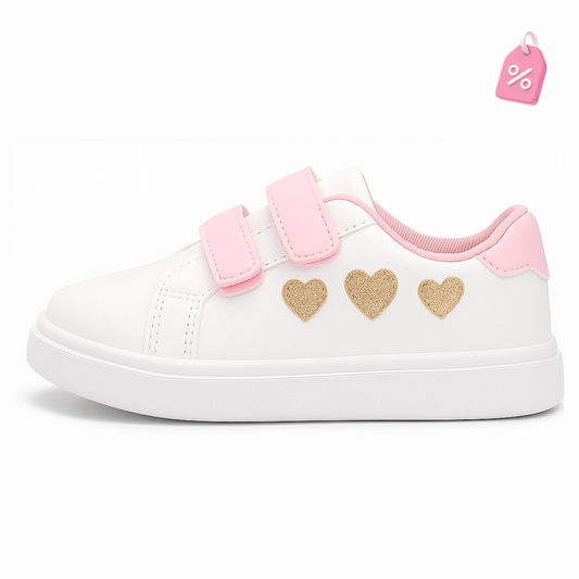 Zapatilla Infantil Blanca con Corazones Dorados