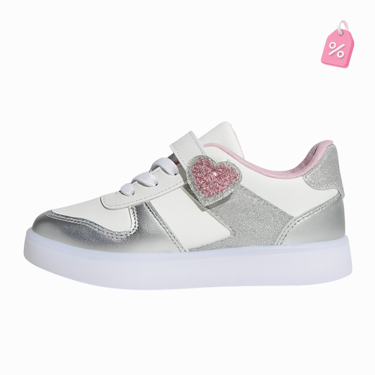 Zapatilla Infantil Blanca con Corazones escarcha